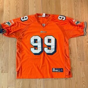Vintage Miami Dolphins Reebok On Field Jason Taylor 99 Orange Jersey Mens 54 3XL